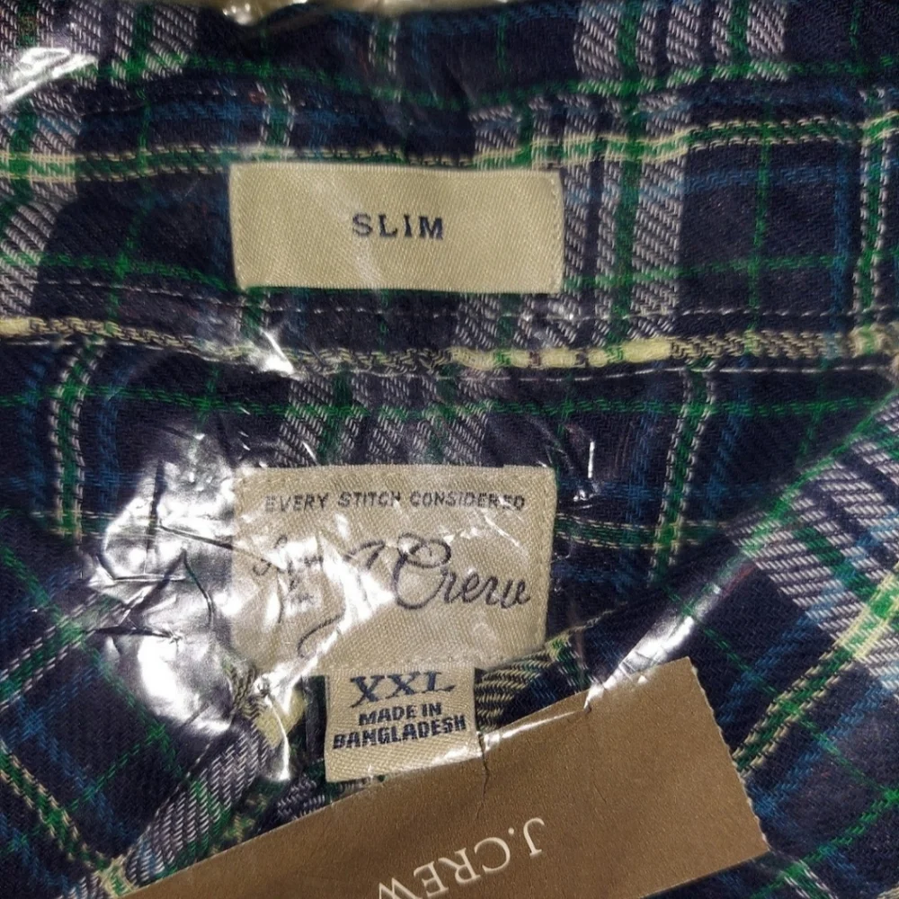 J.Crew Double Weave Shirt XXL 47-49 Blue Tartan Plaid BNWT SO $90